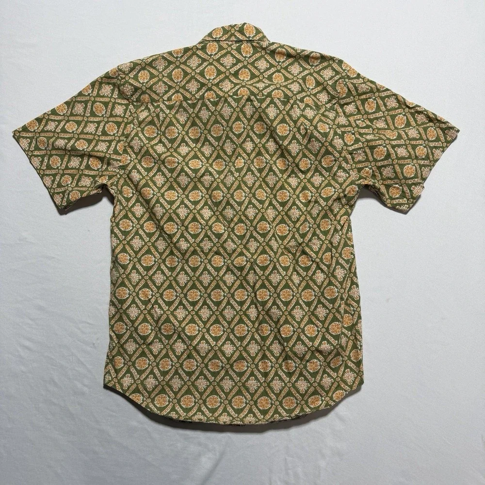Vintage Banana Republic Safari Travel Botanical Print Shirt XS 80s Green Cotton